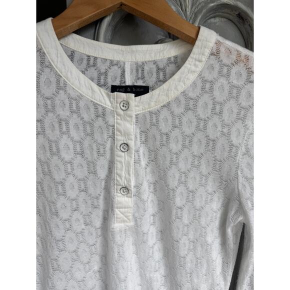 rag & bone Lace Henley Sz S 3/4 Sleeve Women's Delicate White Layering Top - Picture 9 of 14